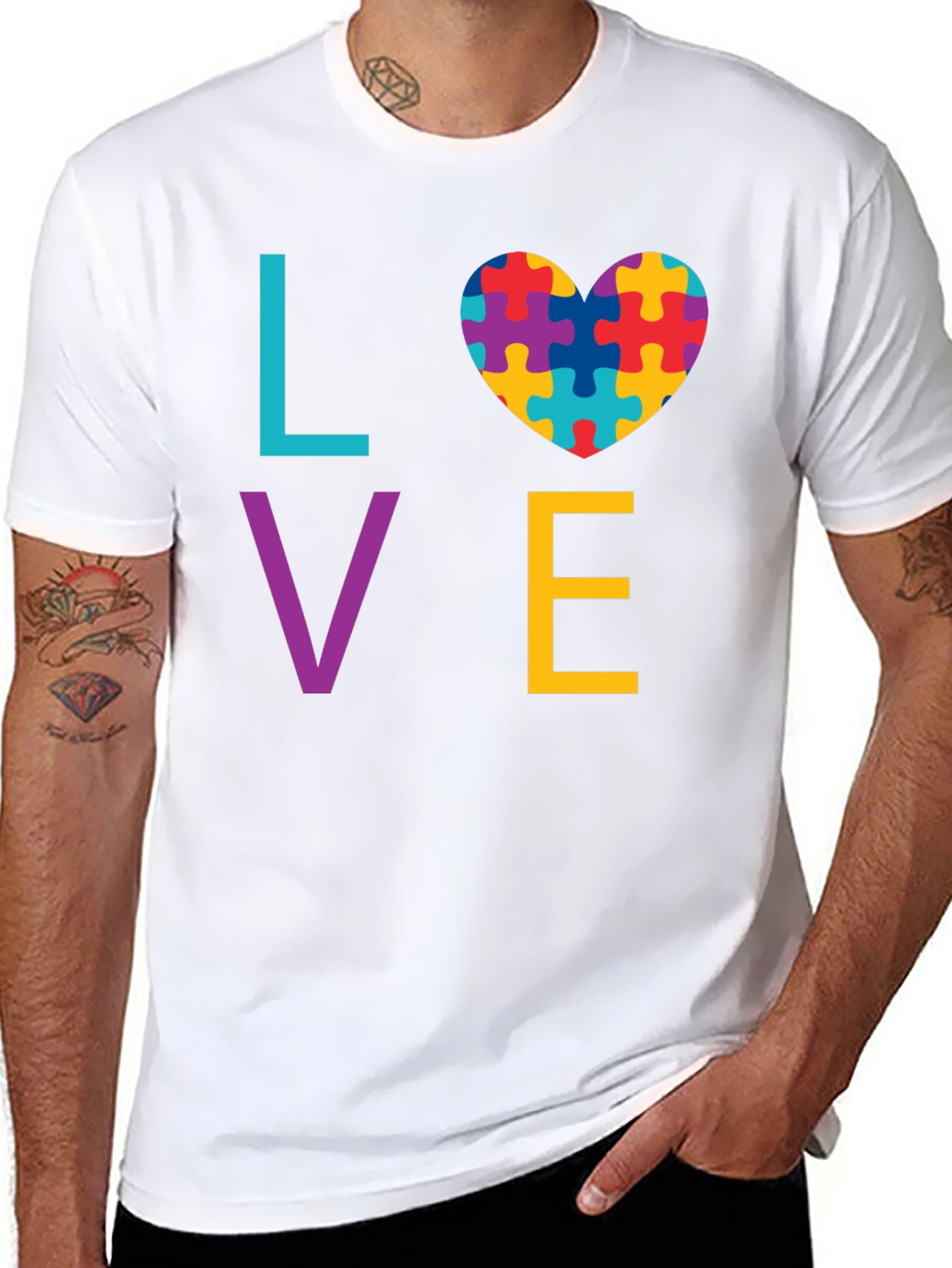 Autism Awareness LOVE T-Shirt - Puzzle Heart Design