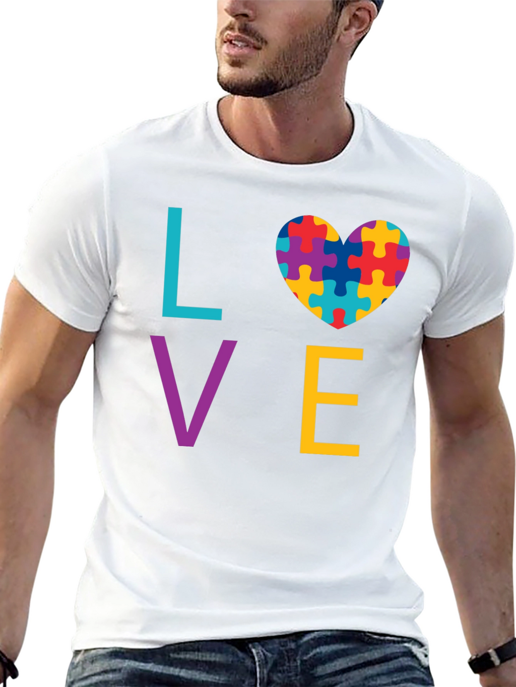 Autism Awareness LOVE T-Shirt - Puzzle Heart Design