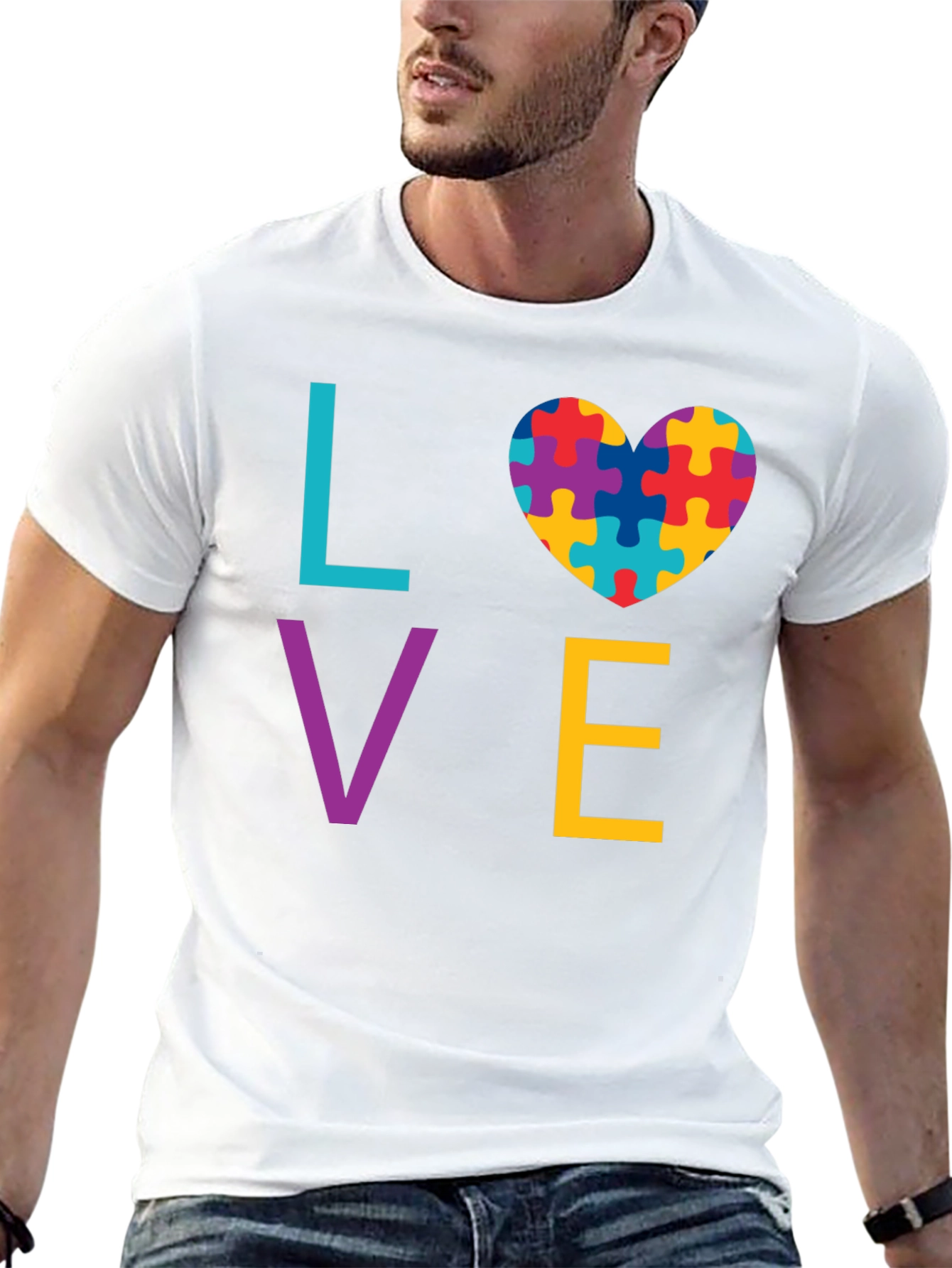 Autism Awareness LOVE T-Shirt - Puzzle Heart Design