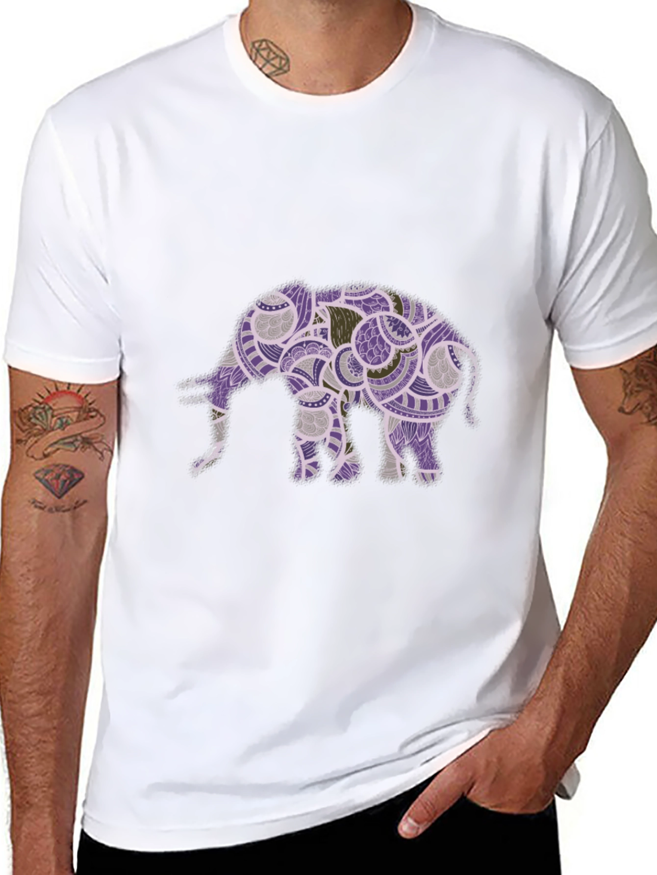 Elephant Graphic Print Black Crew Neck T-Shirt