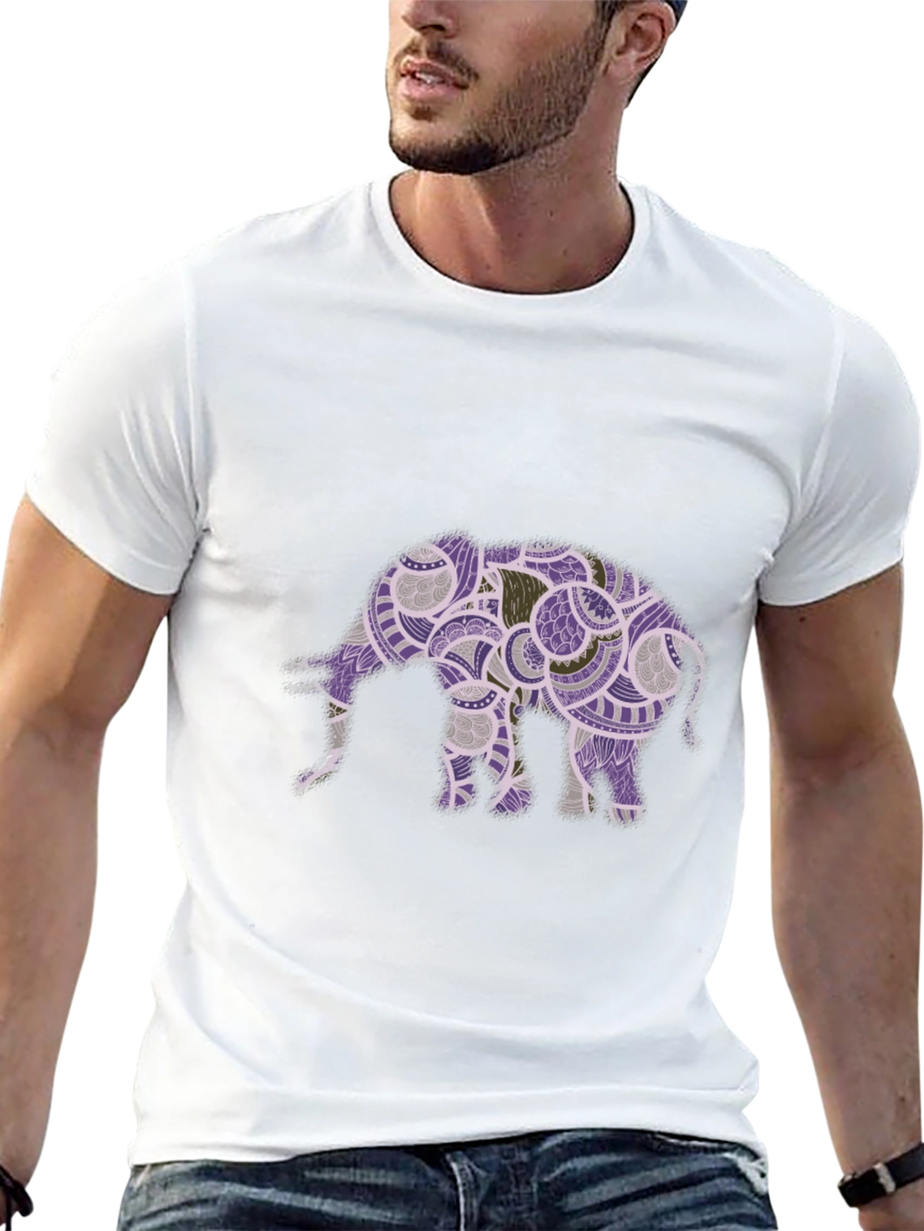 Elephant Graphic Print Black Crew Neck T-Shirt