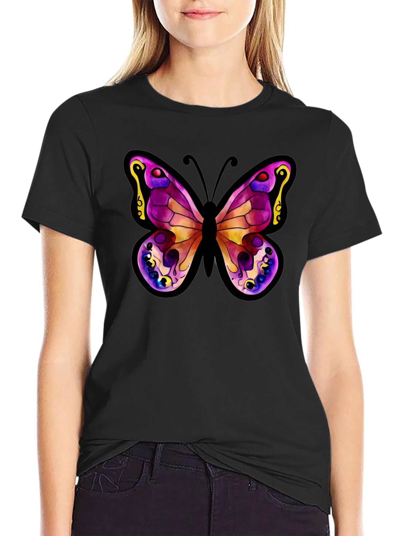 Butterfly Graphic Tee - Stylish Black Cotton Shirt