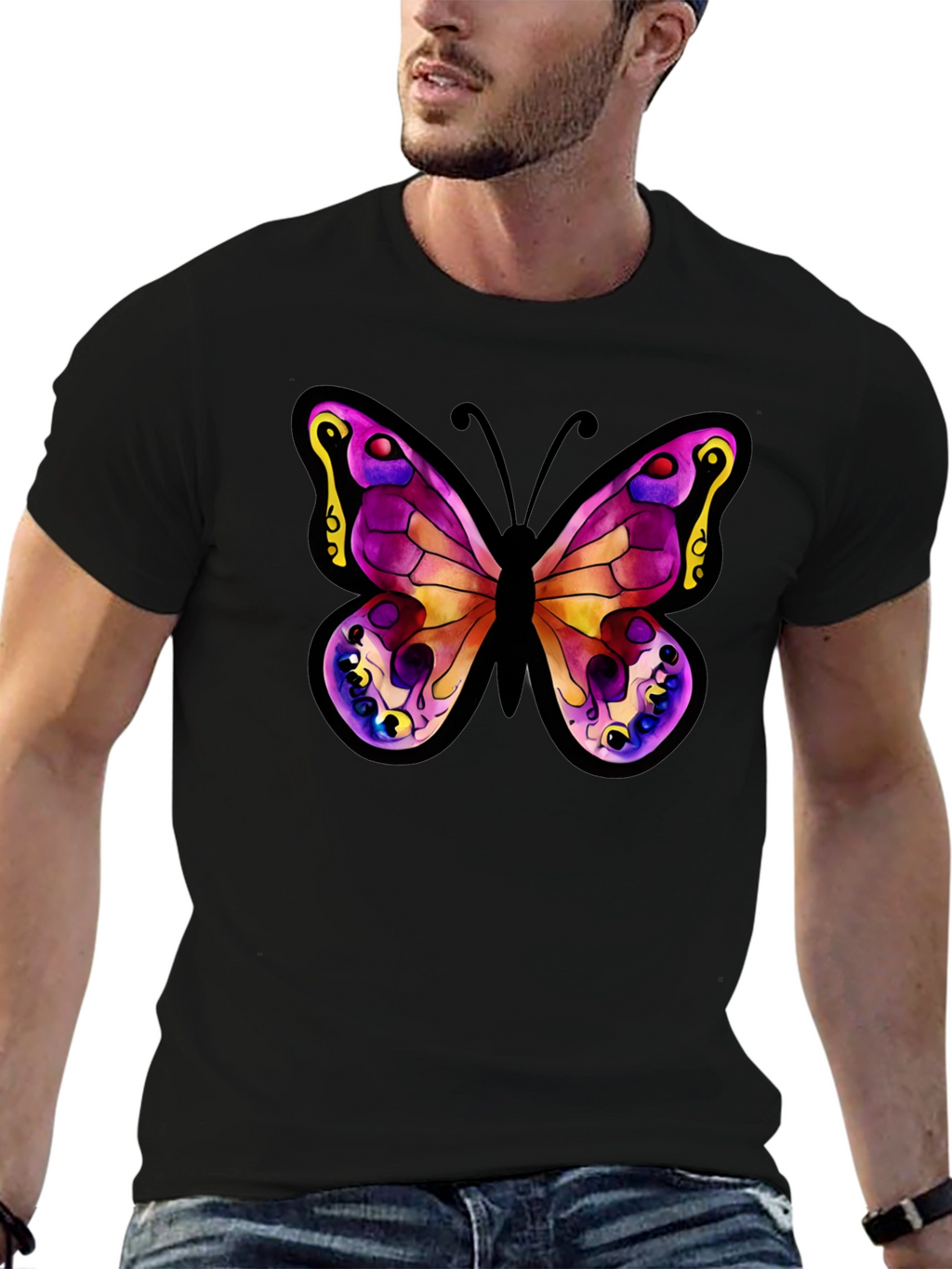 Butterfly Graphic Tee - Stylish Black Cotton Shirt