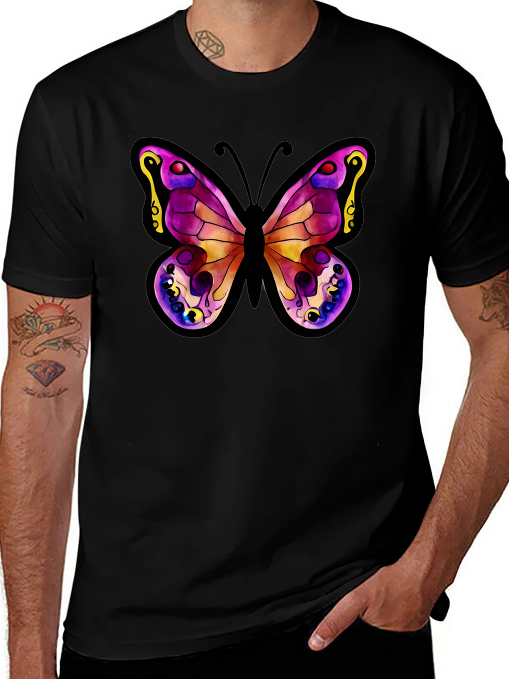 Butterfly Graphic Tee - Stylish Black Cotton Shirt