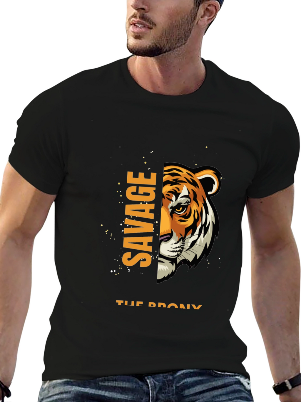 Savage Tiger Graphic Print Black T-Shirt