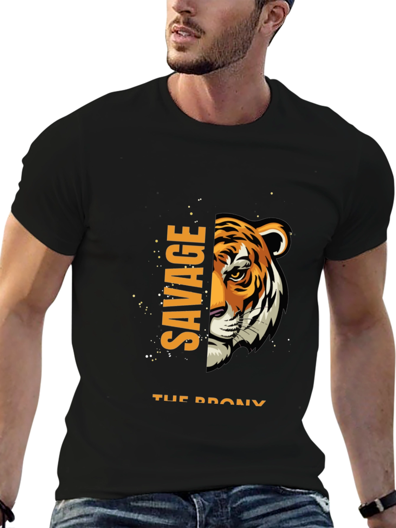 Savage Tiger Graphic Print Black T-Shirt