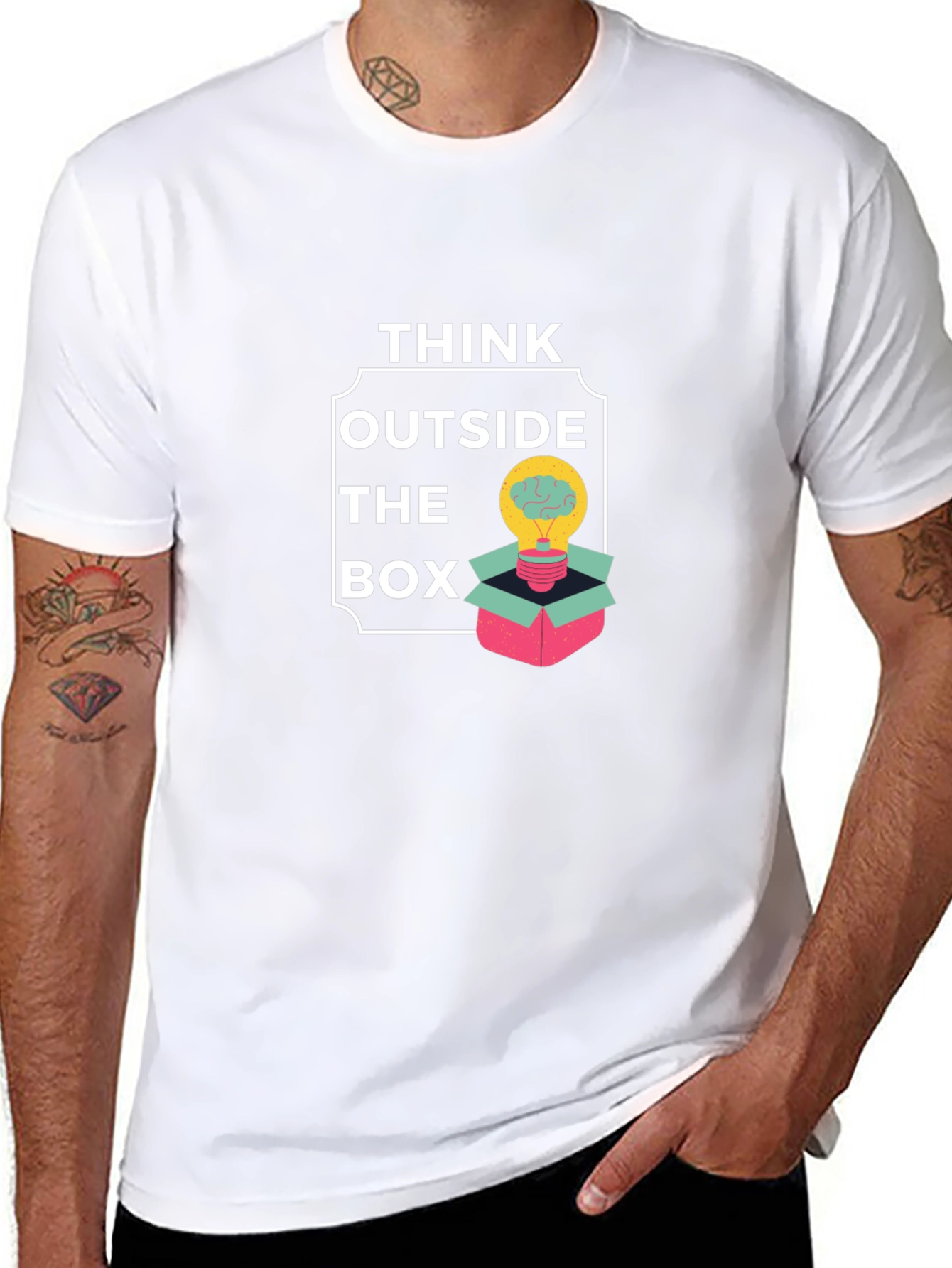 Think Outside the Box Graphic Tee - Mens Black Cotton T-Shirt