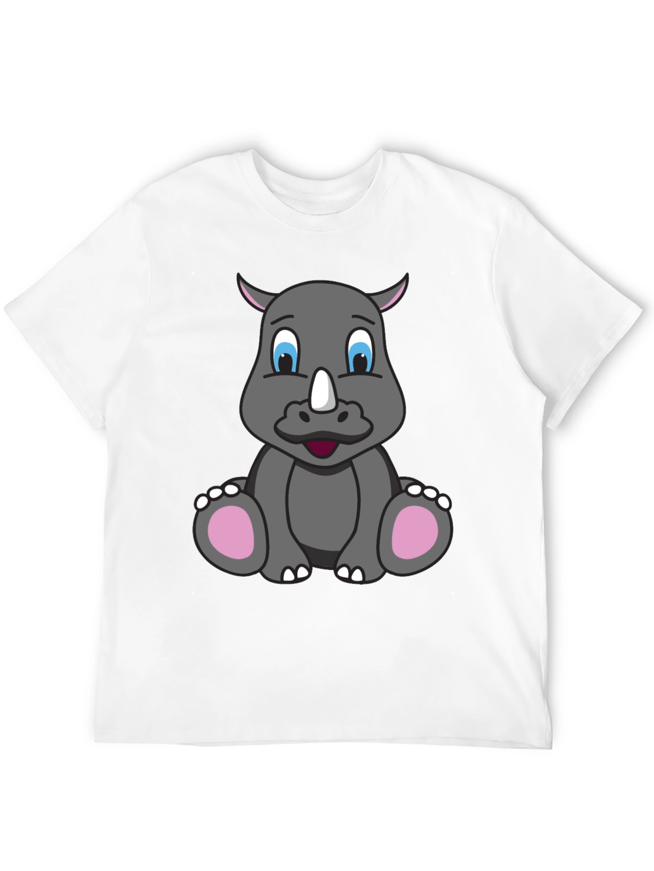 Cute Cartoon Rhino Black T-Shirt