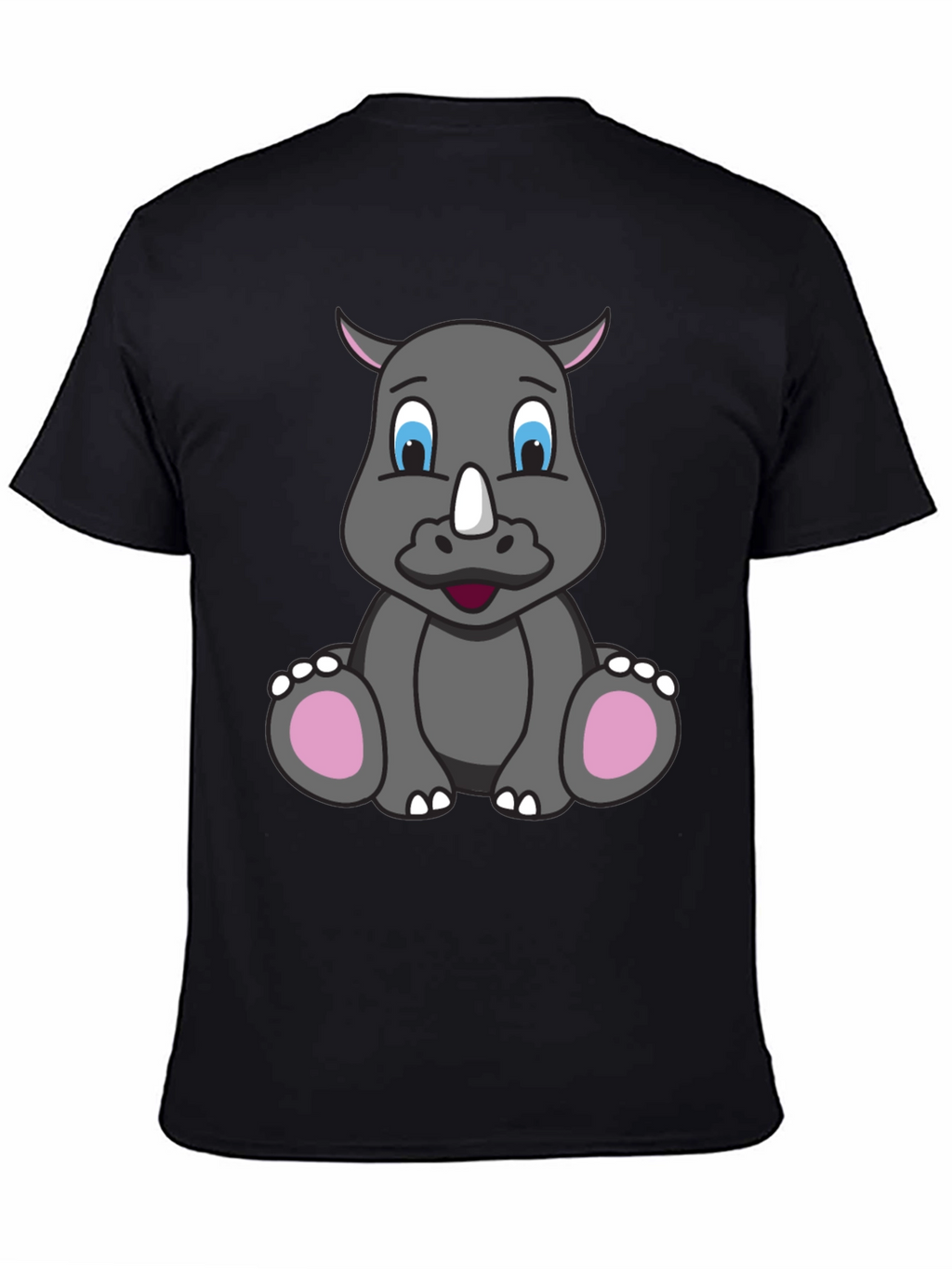 Cute Cartoon Rhino Black T-Shirt