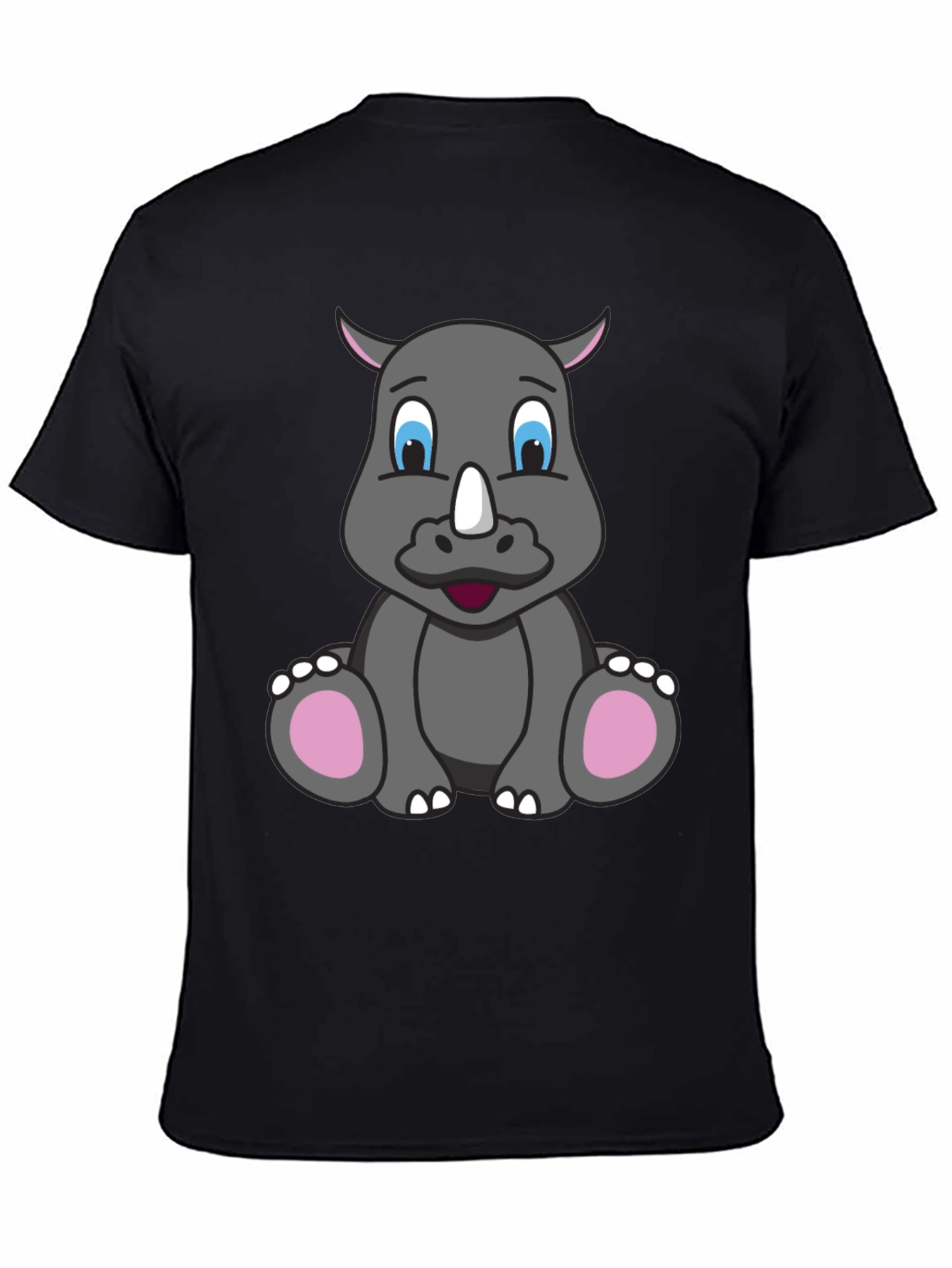 Cute Cartoon Rhino Black T-Shirt