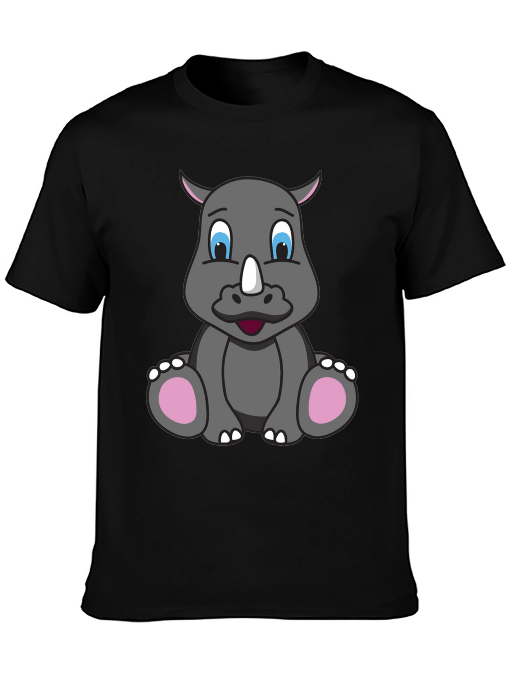 Cute Cartoon Rhino Black T-Shirt