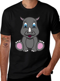 Cute Cartoon Rhino Black T-Shirt