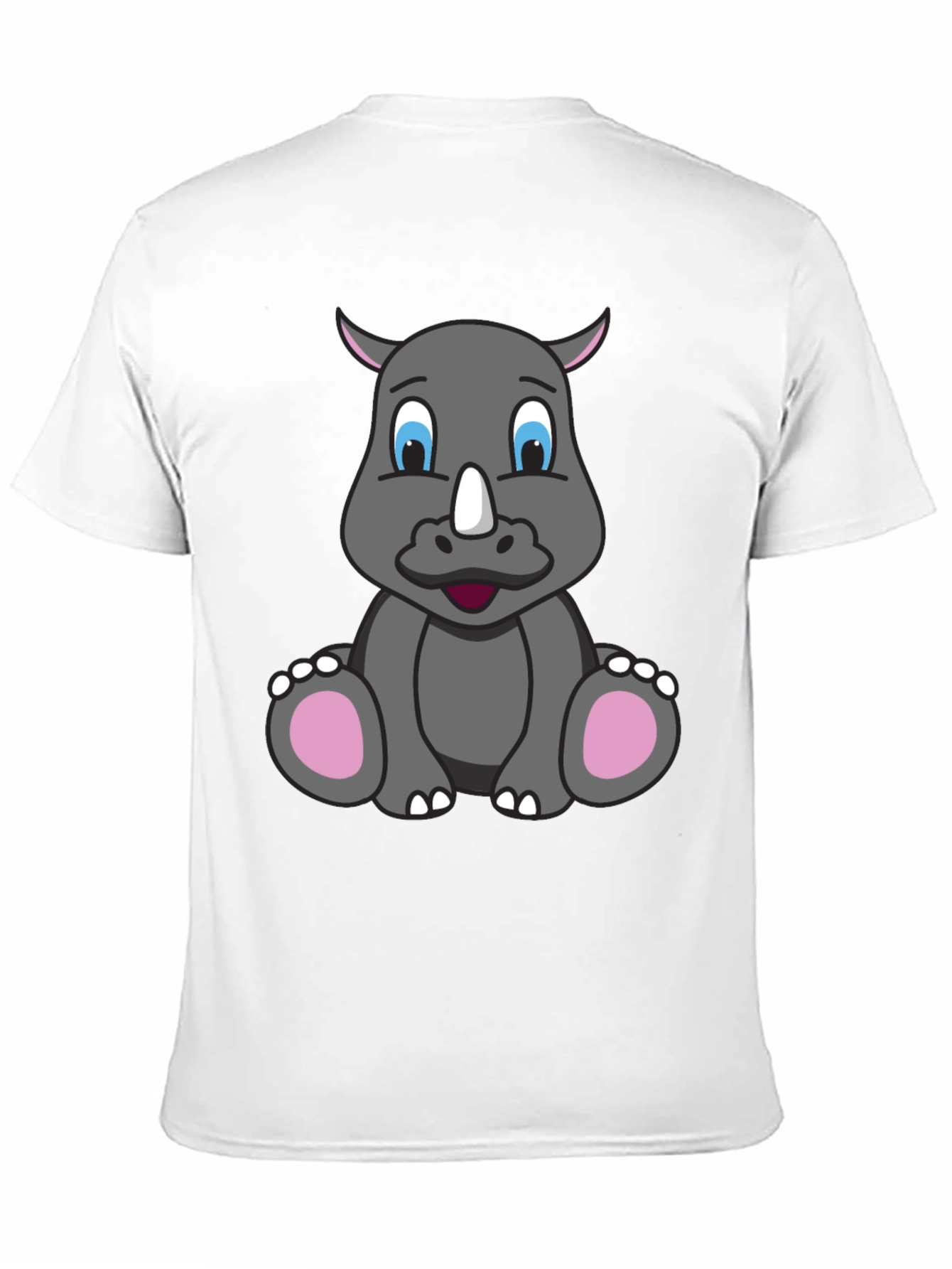 Cute Cartoon Rhino Black T-Shirt