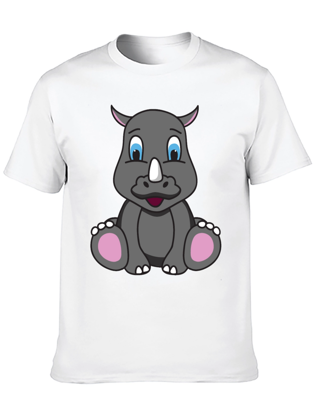 Cute Cartoon Rhino Black T-Shirt