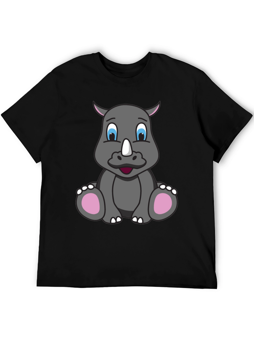 Cute Cartoon Rhino Black T-Shirt