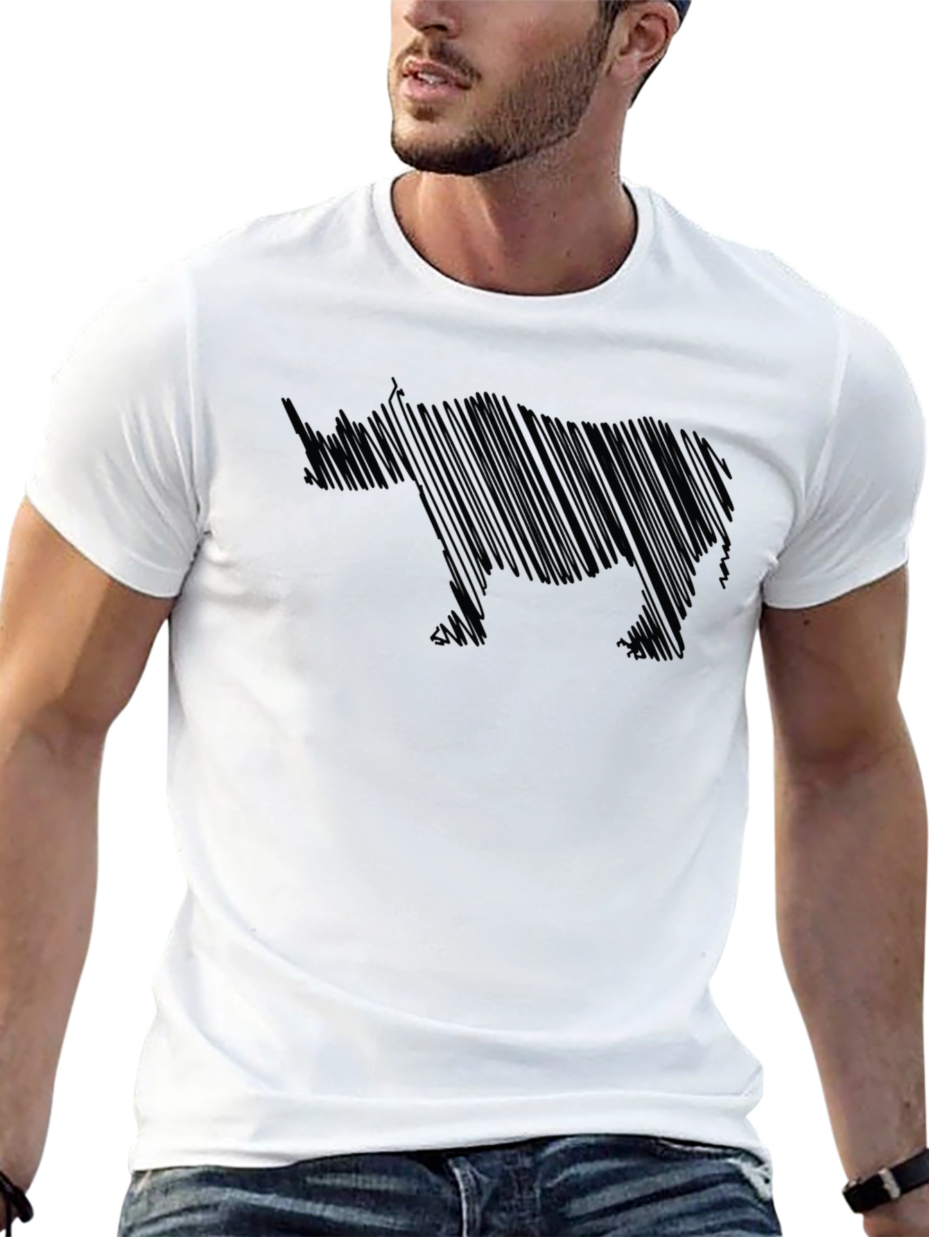 Rhino Sketch Mens Black T-Shirt