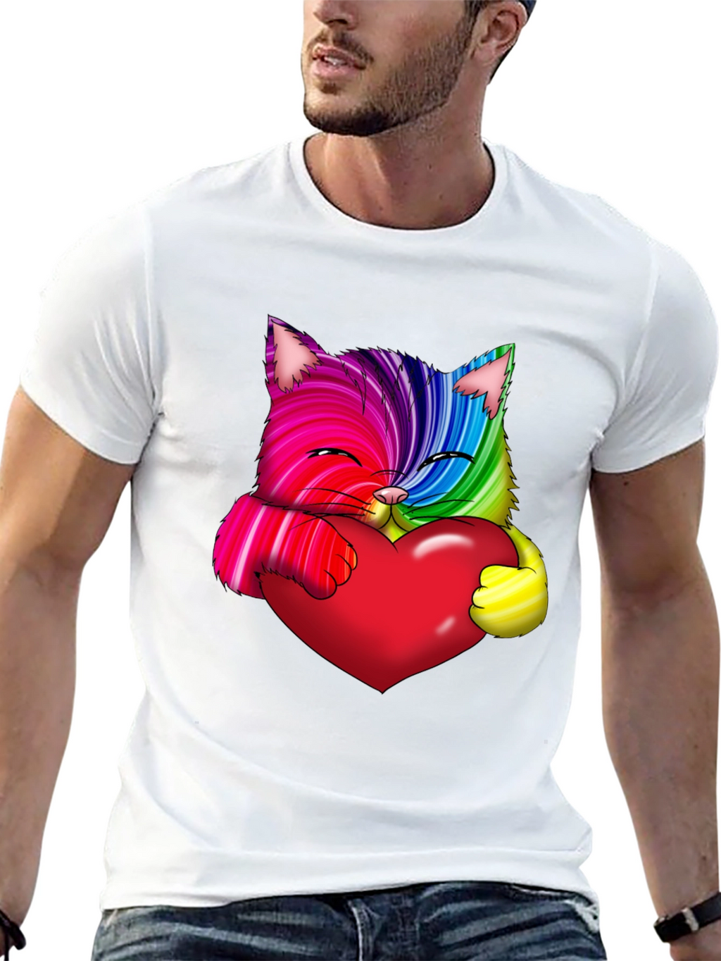 Rainbow Cat Heart Graphic Tee - Love & Pride