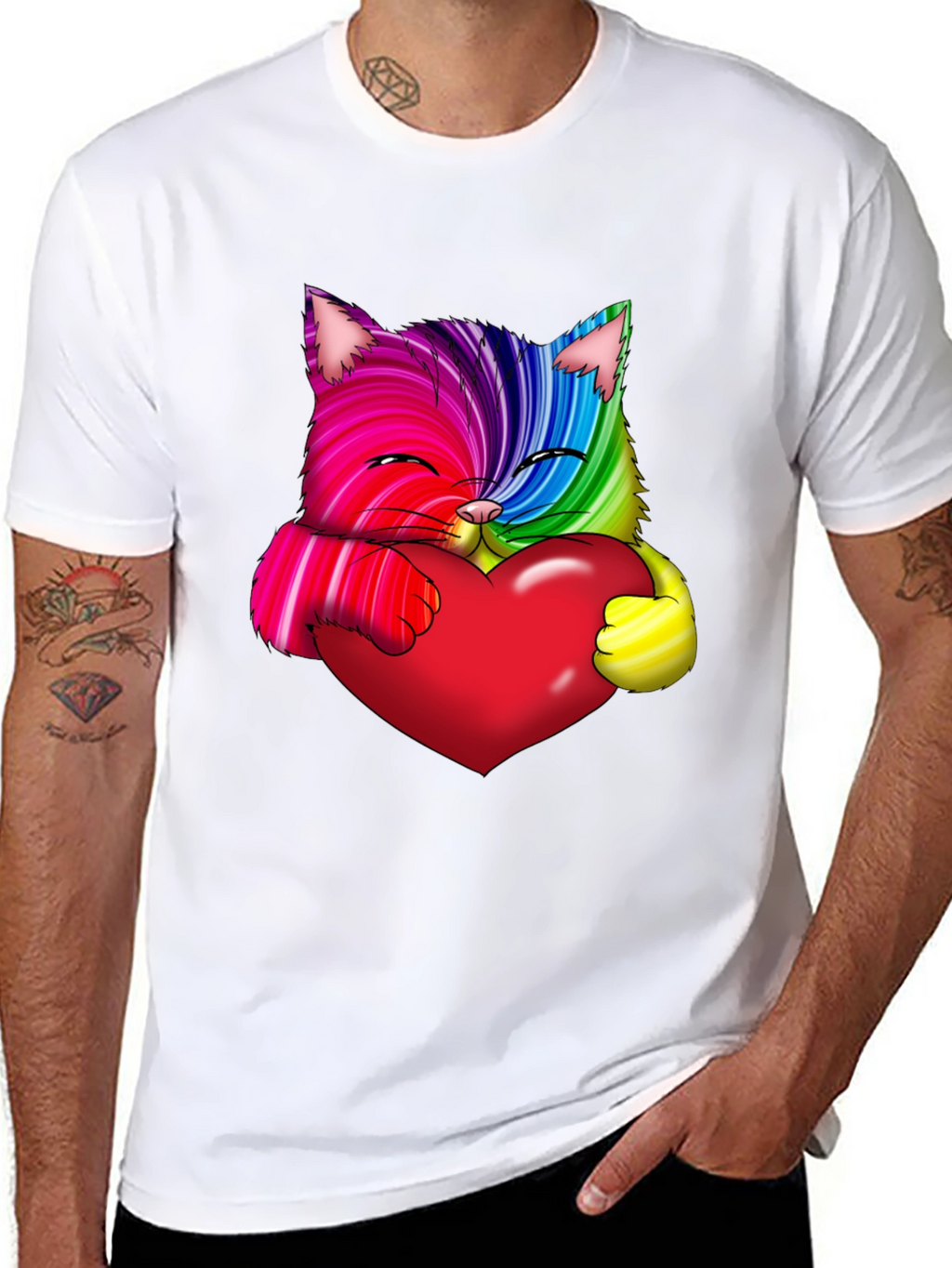 Rainbow Cat Heart Graphic Tee - Love & Pride