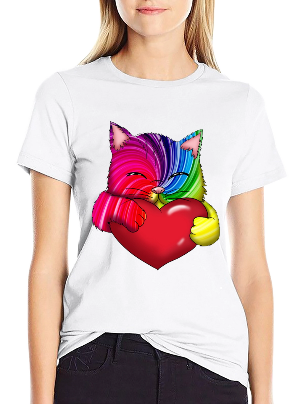 Rainbow Cat Heart Graphic Tee - Love & Pride