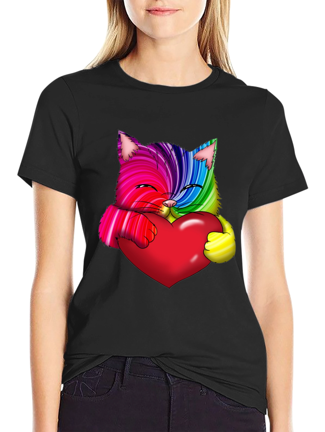 Rainbow Cat Heart Graphic Tee - Love & Pride