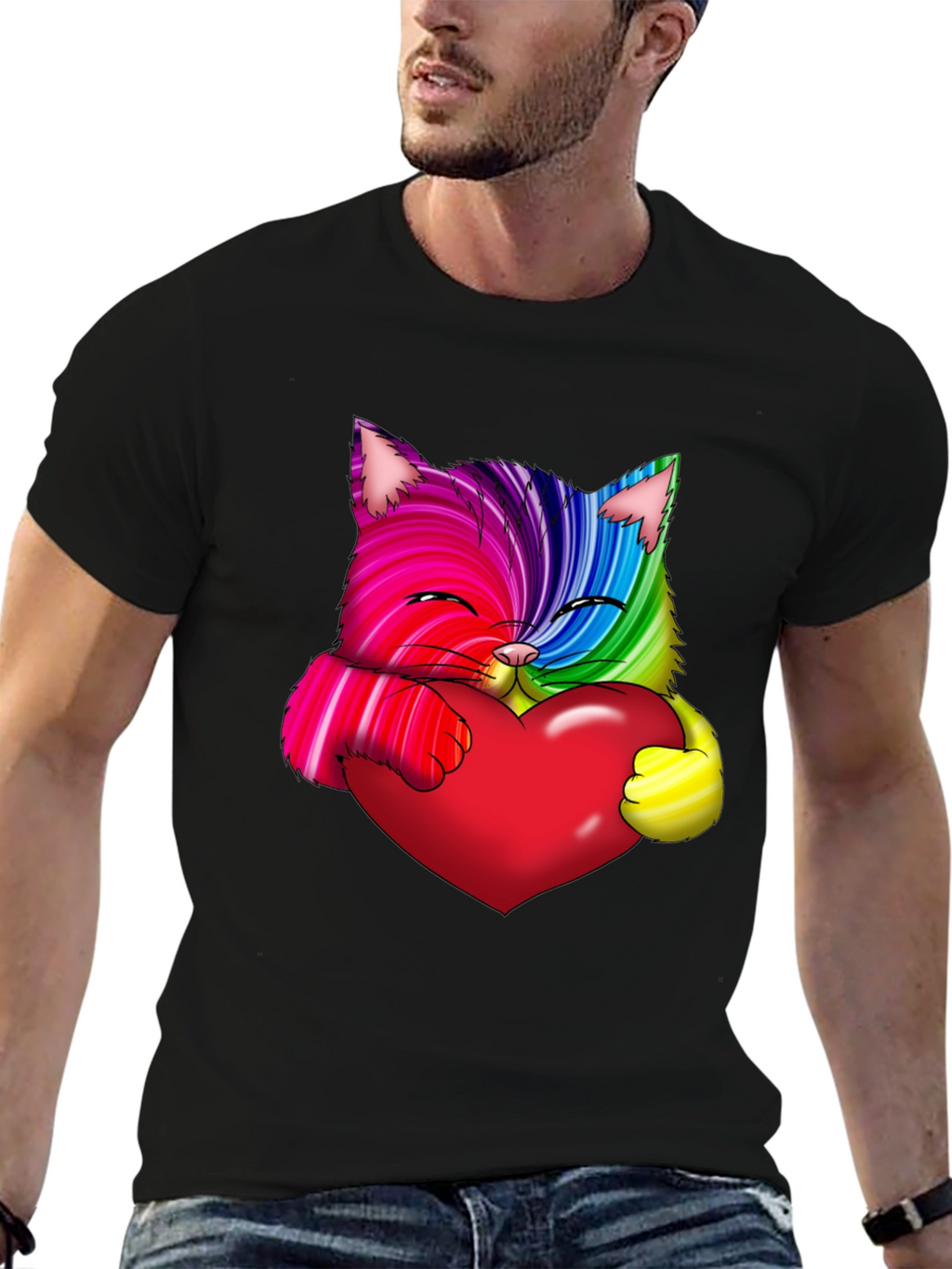 Rainbow Cat Heart Graphic Tee - Love & Pride