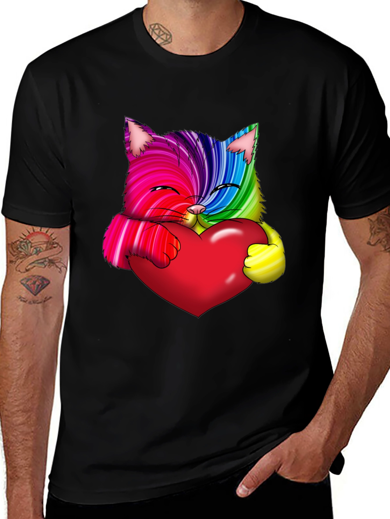 Rainbow Cat Heart Graphic Tee - Love & Pride