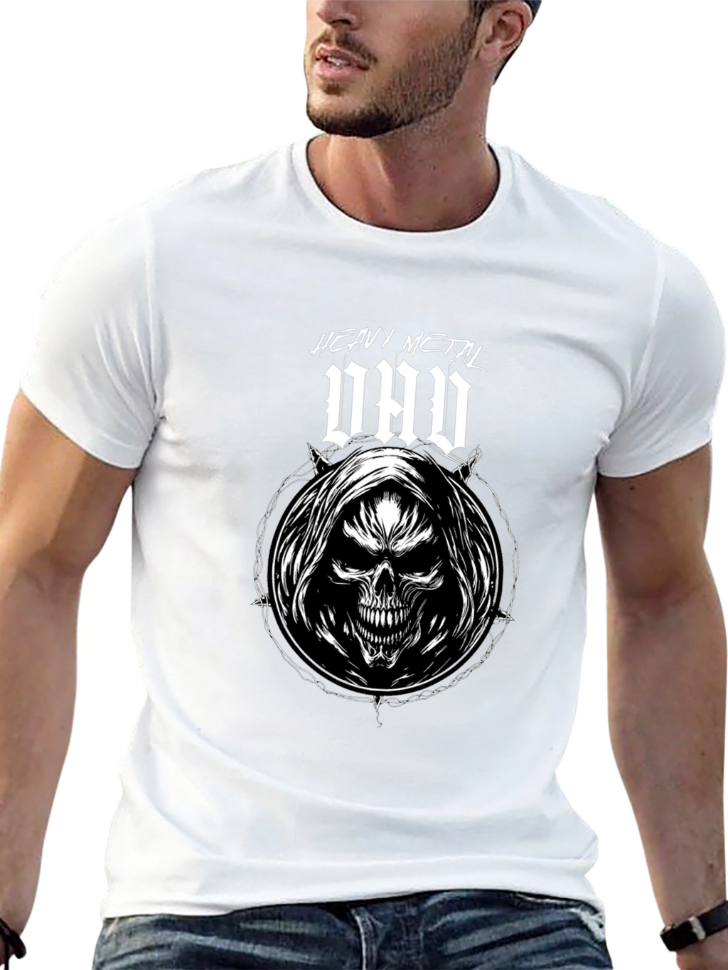 Heavy Metal Dad T-Shirt - Grim Reaper Skull Design