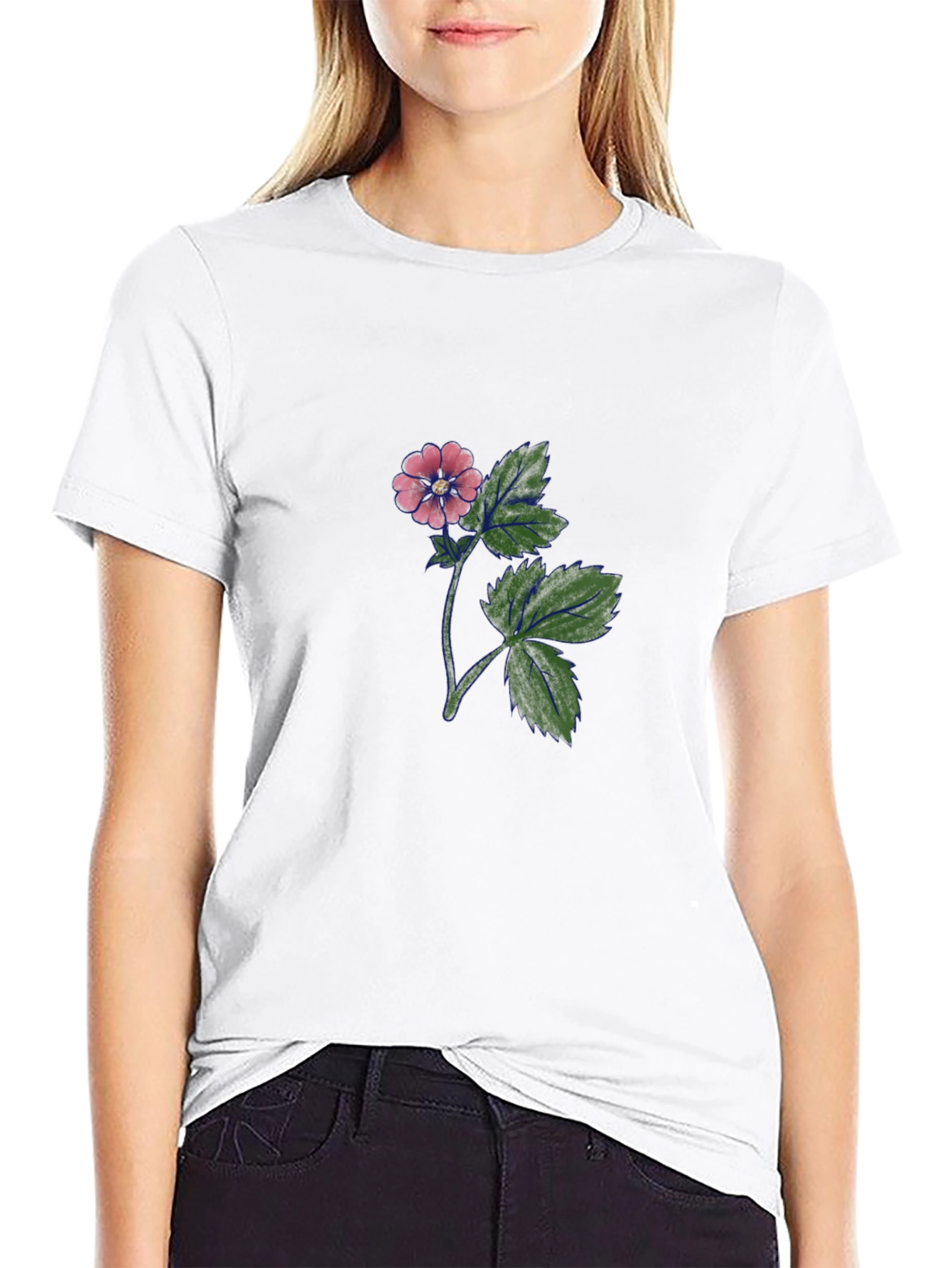 Black T-Shirt with Floral Print