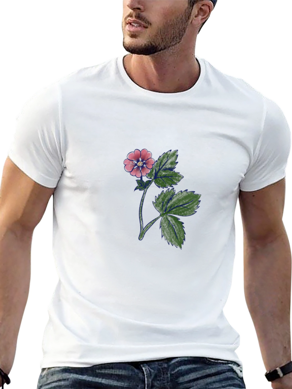 Black T-Shirt with Floral Print