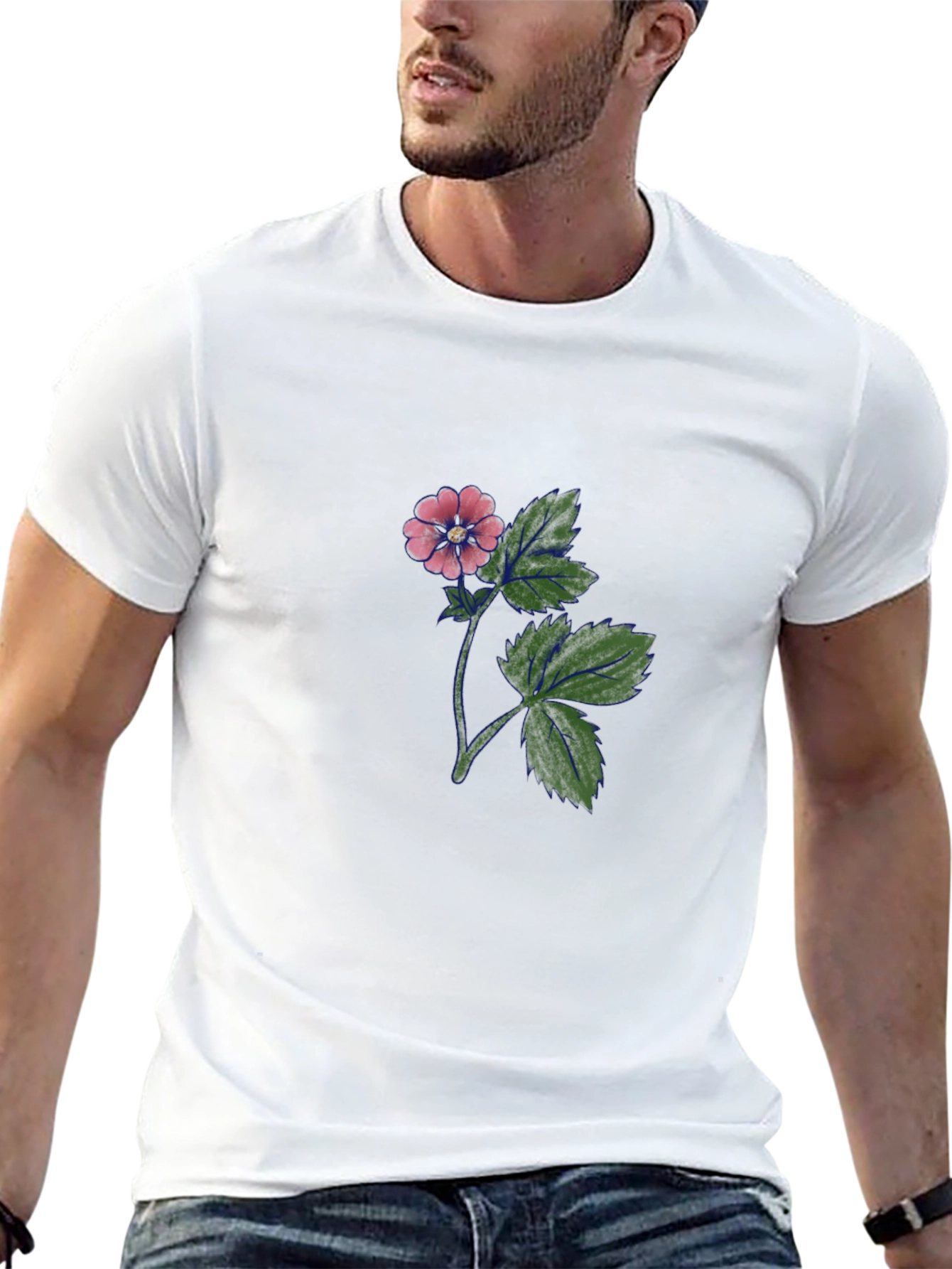Black T-Shirt with Floral Print