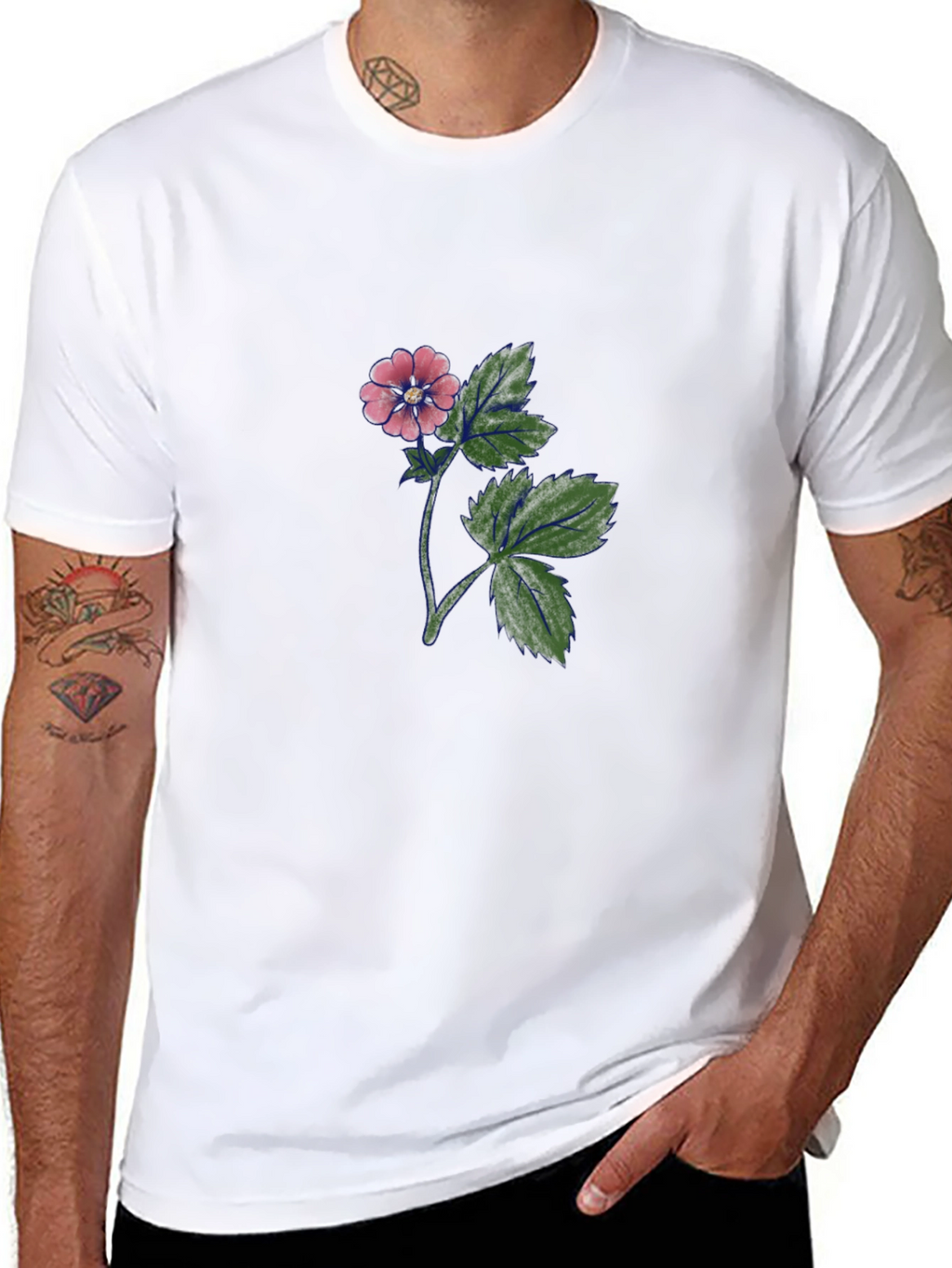 Black T-Shirt with Floral Print