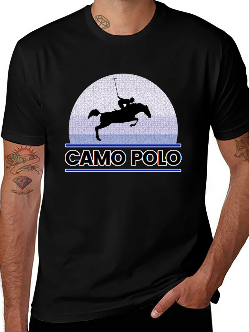 Camo Polo Graphic Tee - Equestrian Style