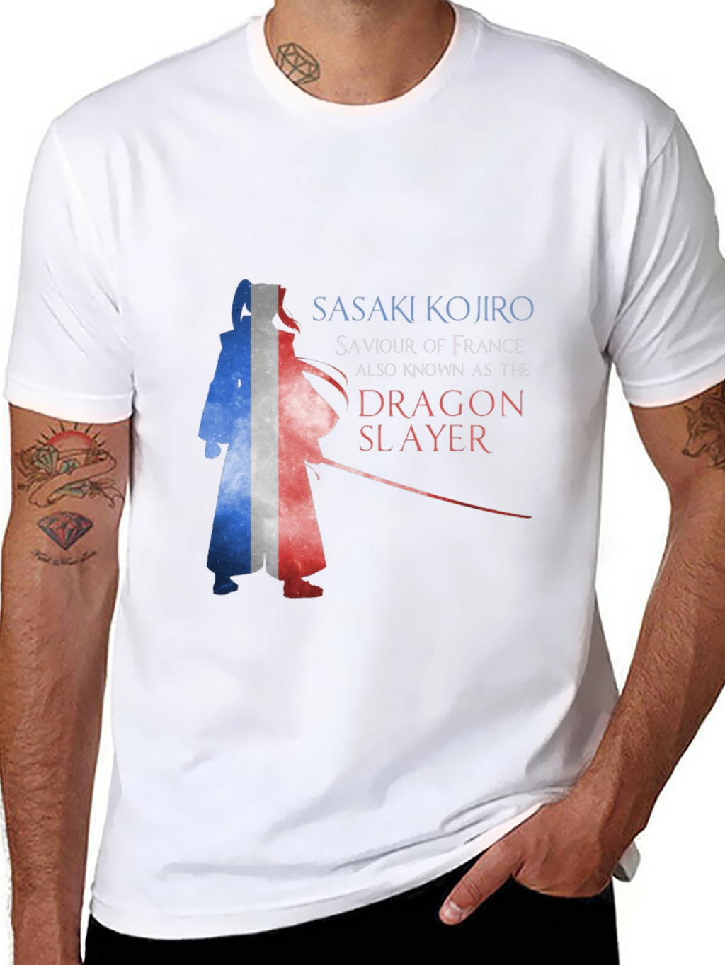 Sasaki Kojiro Dragon Slayer France Flag Graphic T-Shirt