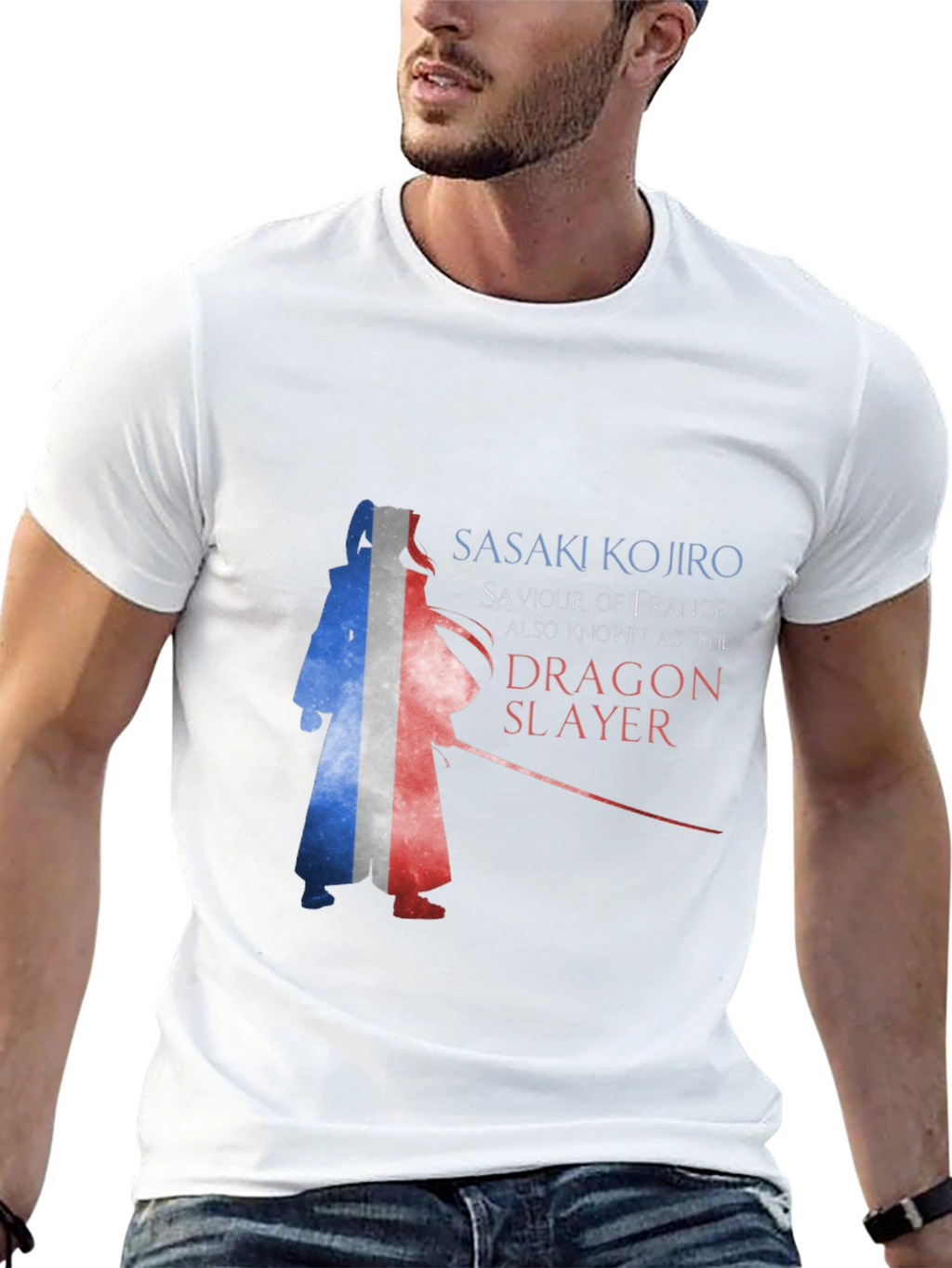 Sasaki Kojiro Dragon Slayer France Flag Graphic T-Shirt