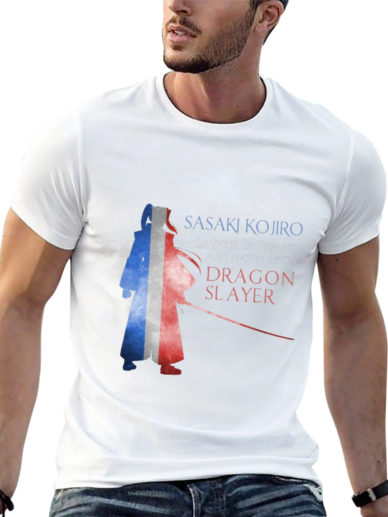 Sasaki Kojiro Dragon Slayer France Flag Graphic T-Shirt