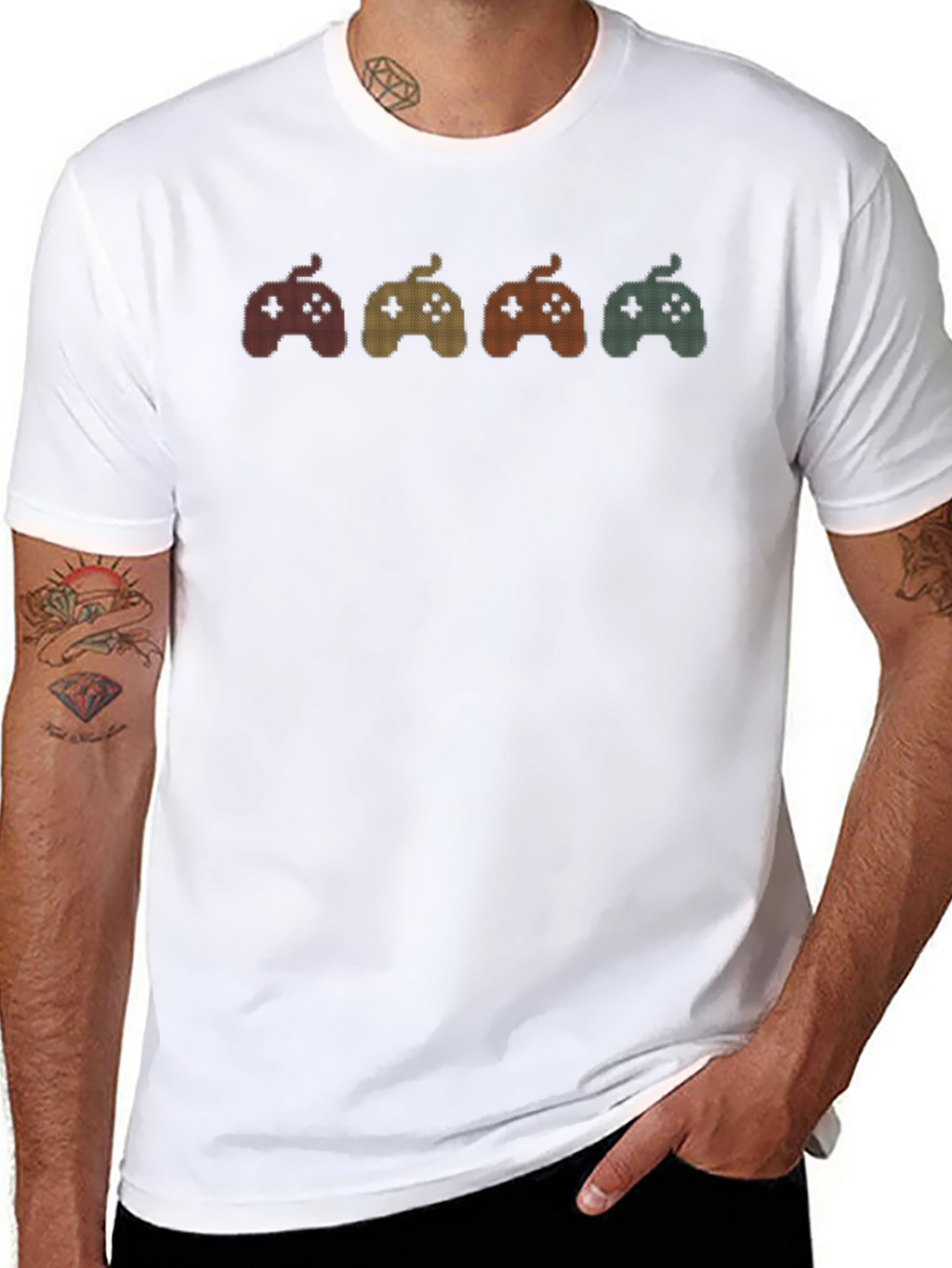 Retro Gaming Controller Graphic Tee - Black Cotton