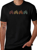 Retro Gaming Controller Graphic Tee - Black Cotton