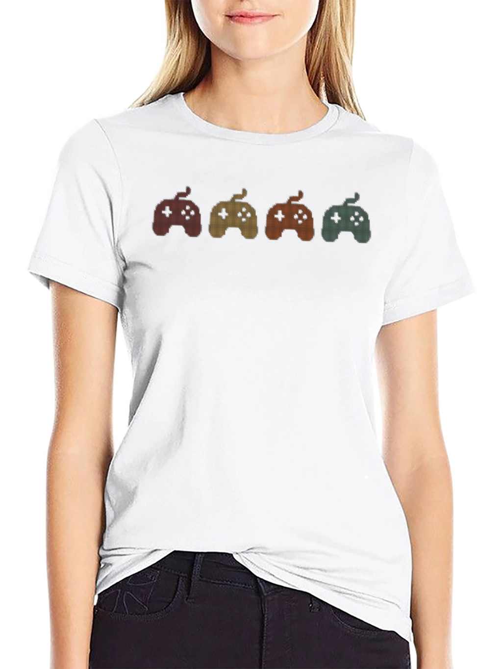 Retro Gaming Controller Graphic Tee - Black Cotton