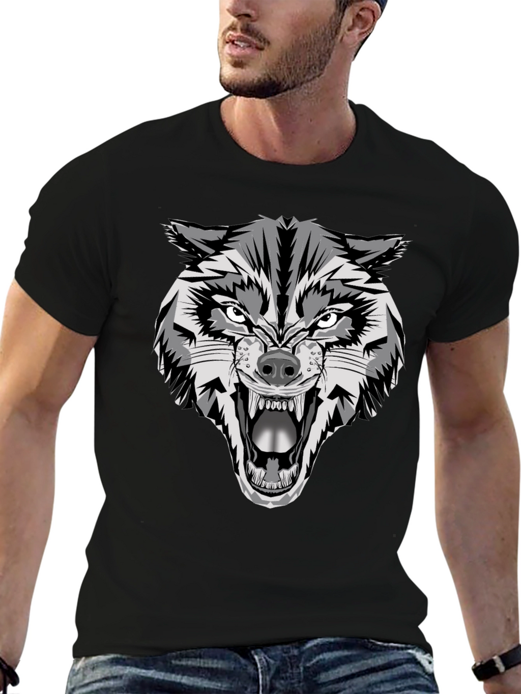 Fierce Wolf Graphic Tee - Mens Black T-Shirt