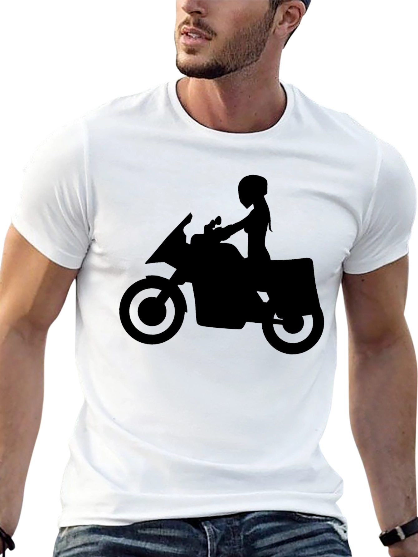 Motorcycle Silhouette Graphic Tee - Black