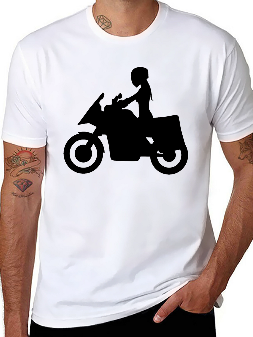 Motorcycle Silhouette Graphic Tee - Black