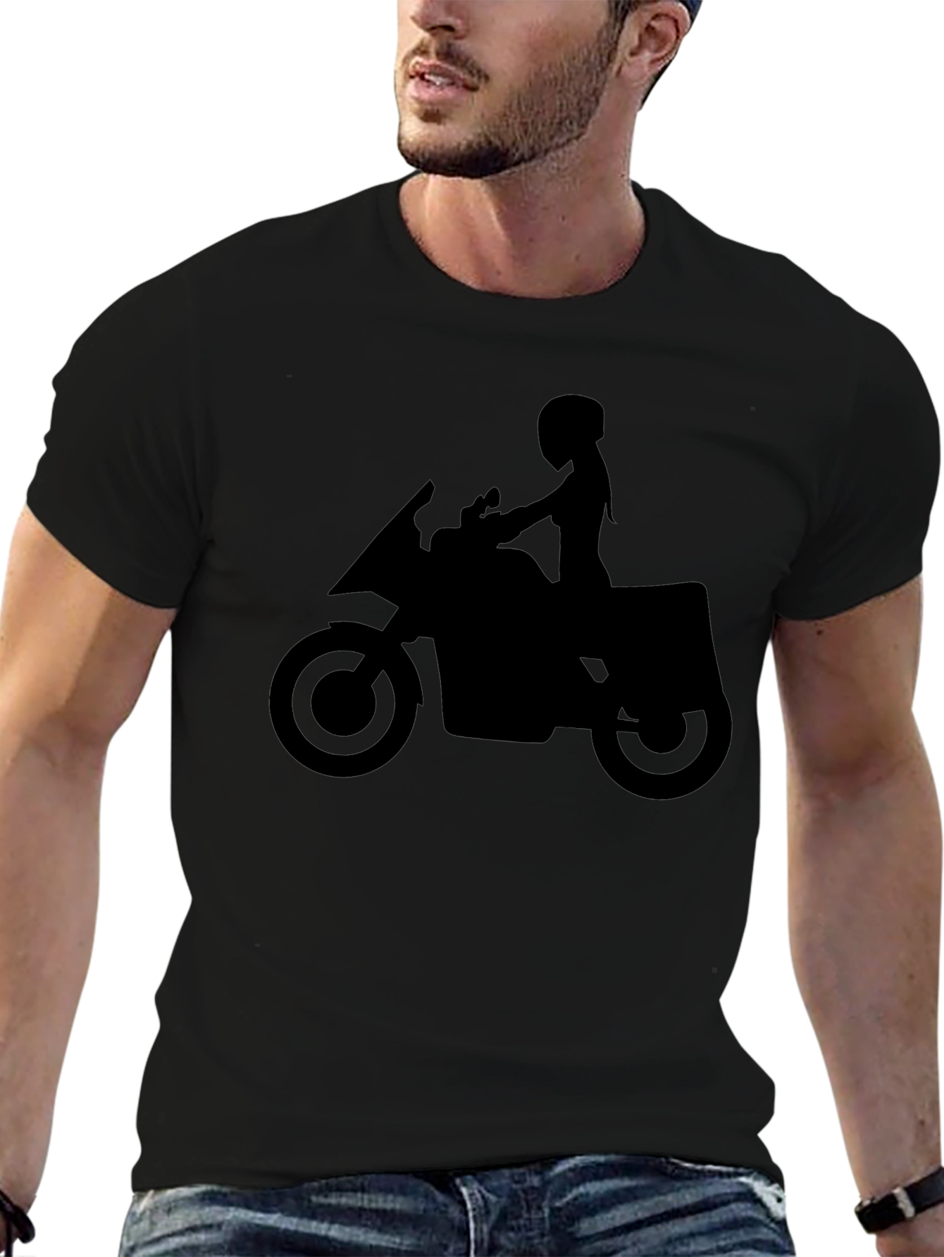 Motorcycle Silhouette Graphic Tee - Black