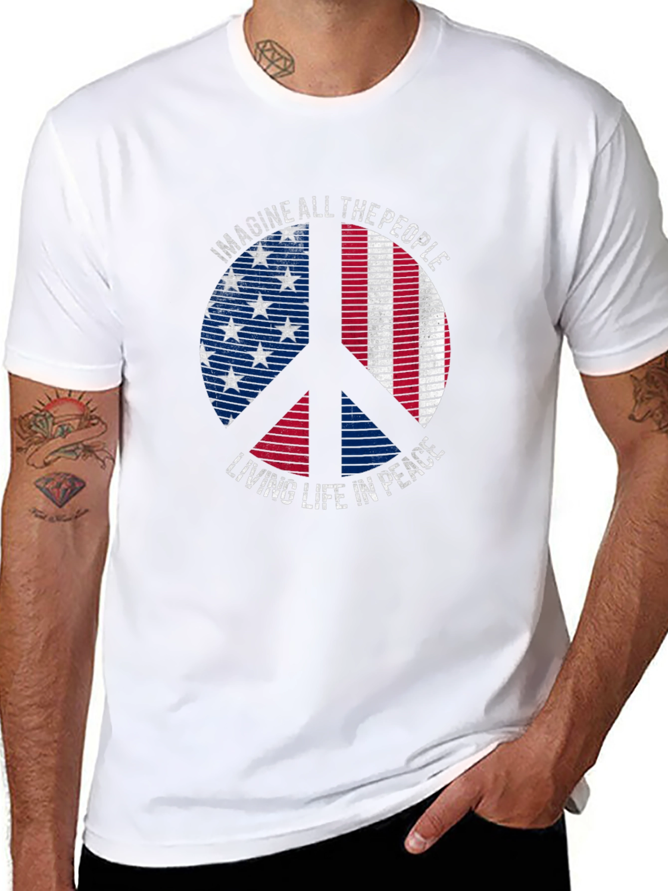Peace Sign American Flag Graphic Tee - Imagine Peace