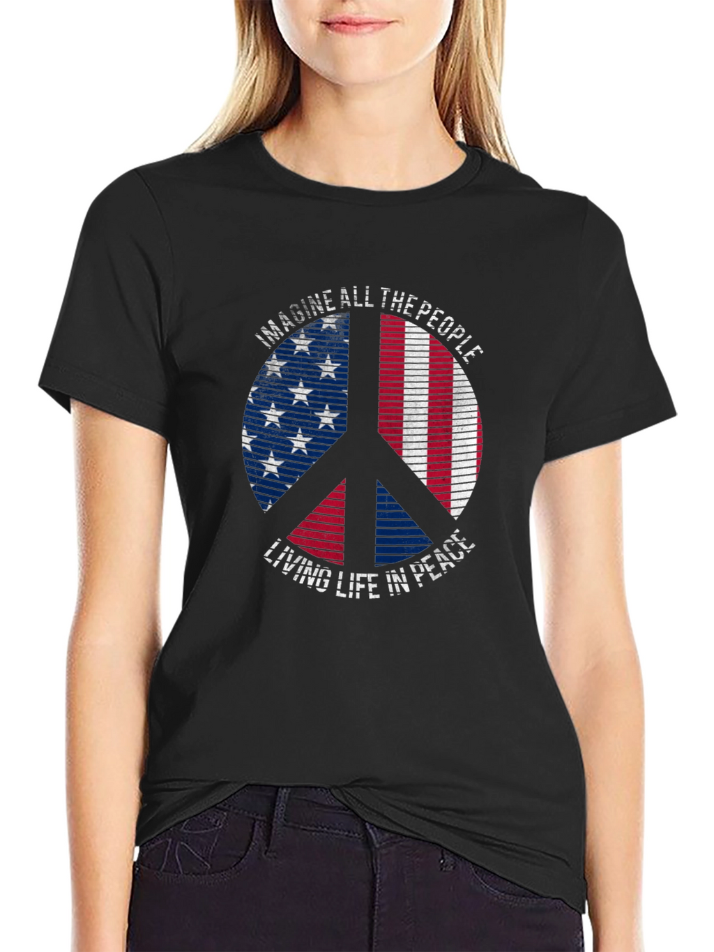 Peace Sign American Flag Graphic Tee - Imagine Peace