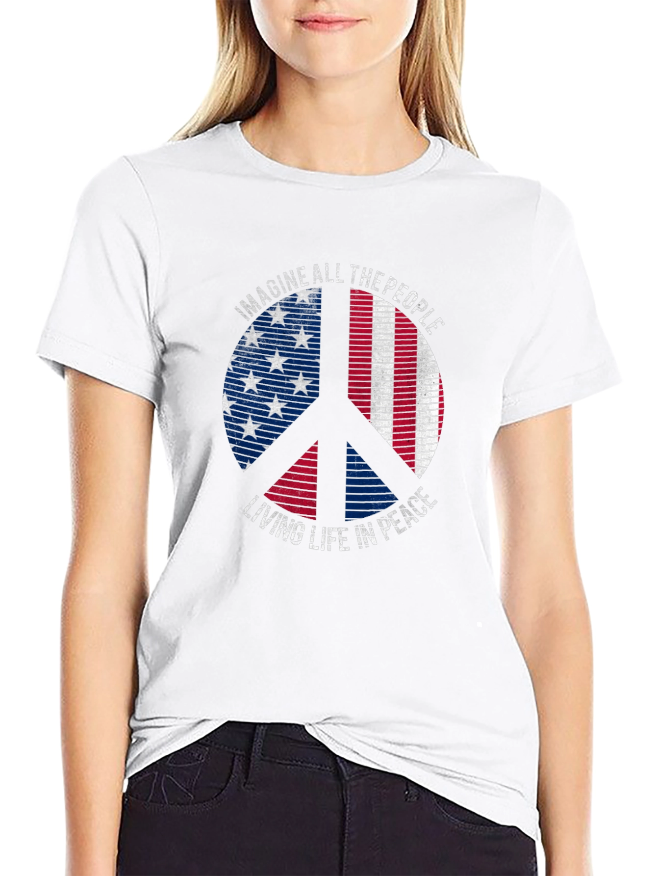 Peace Sign American Flag Graphic Tee - Imagine Peace