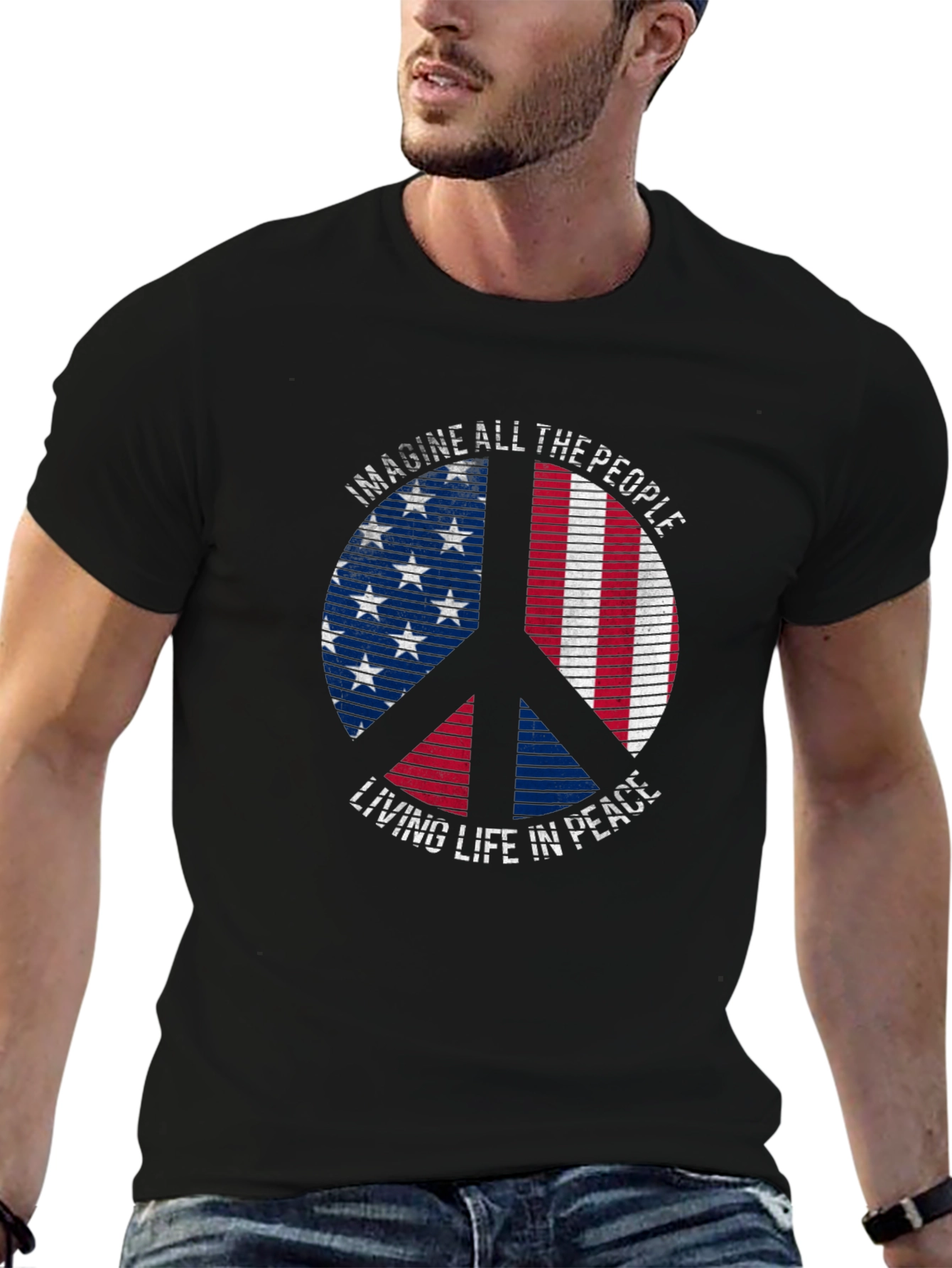 Peace Sign American Flag Graphic Tee - Imagine Peace