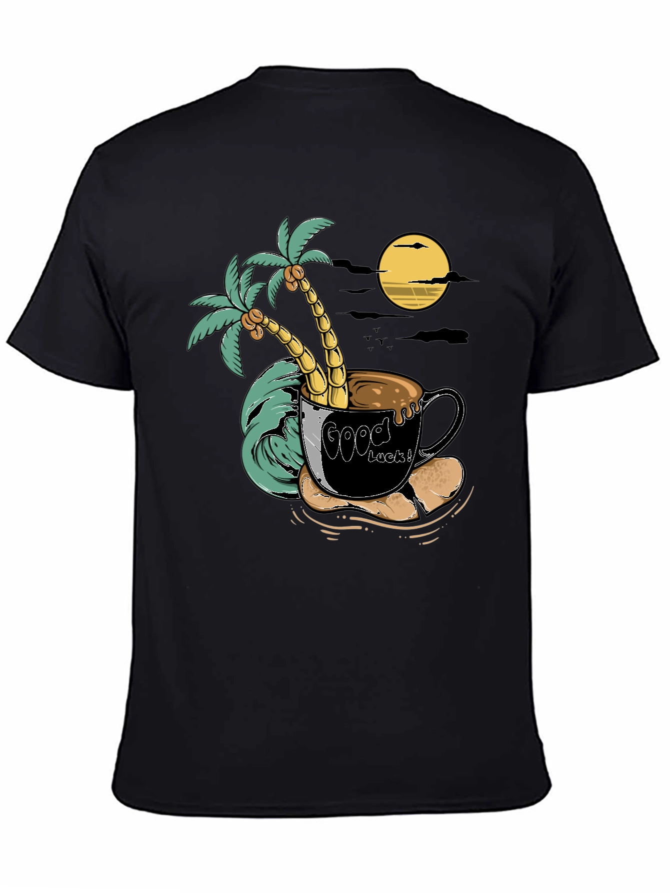 Tropical Coffee Mug T-Shirt - Good Luck Palm Tree Moon Tee