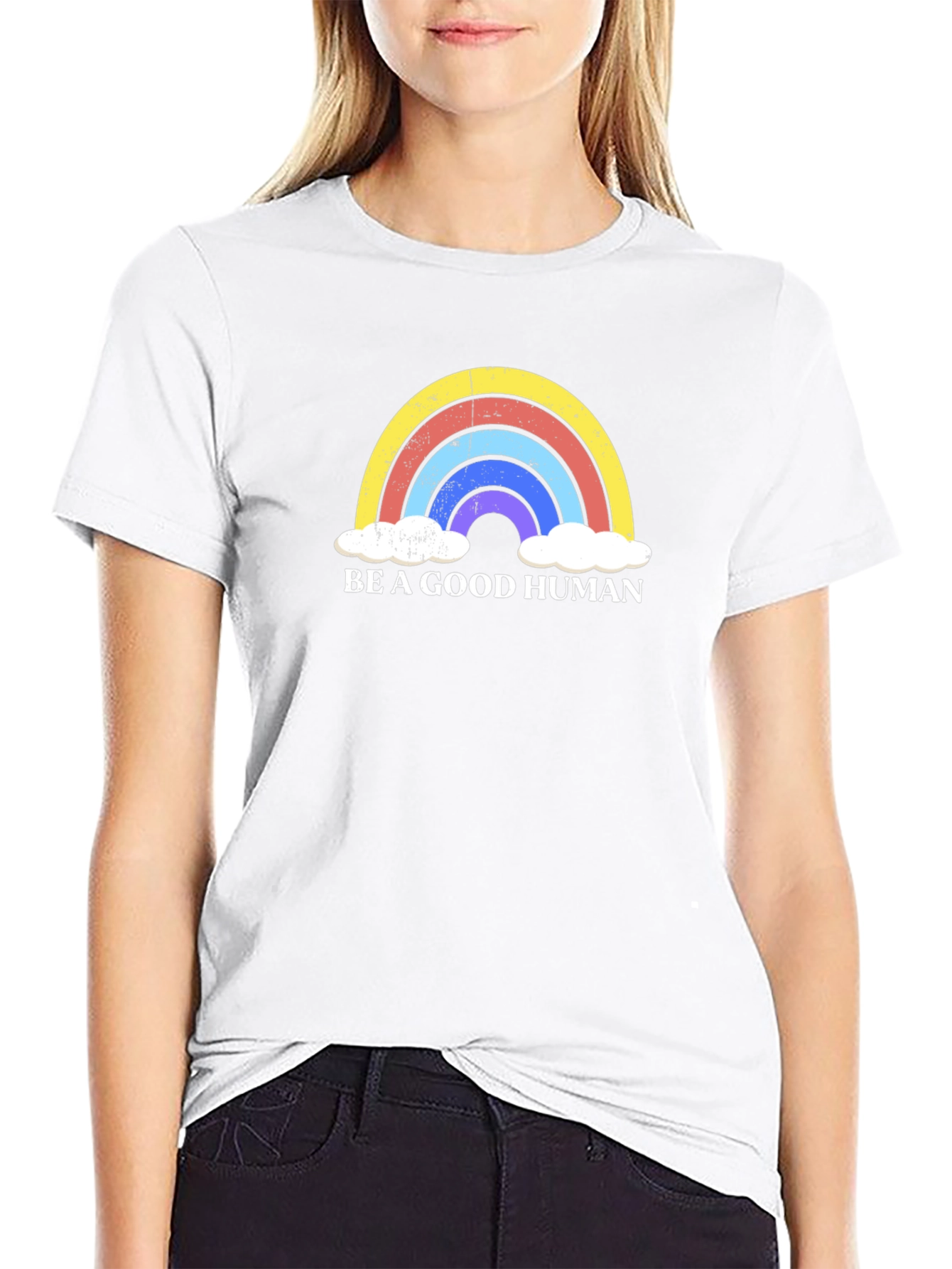 Be A Good Human Rainbow Graphic Tee - Black