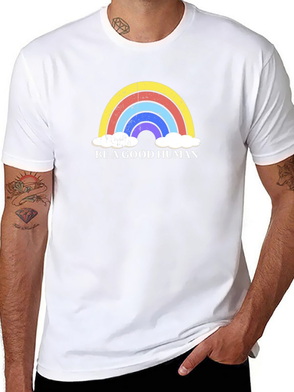 Be A Good Human Rainbow Graphic Tee - Black