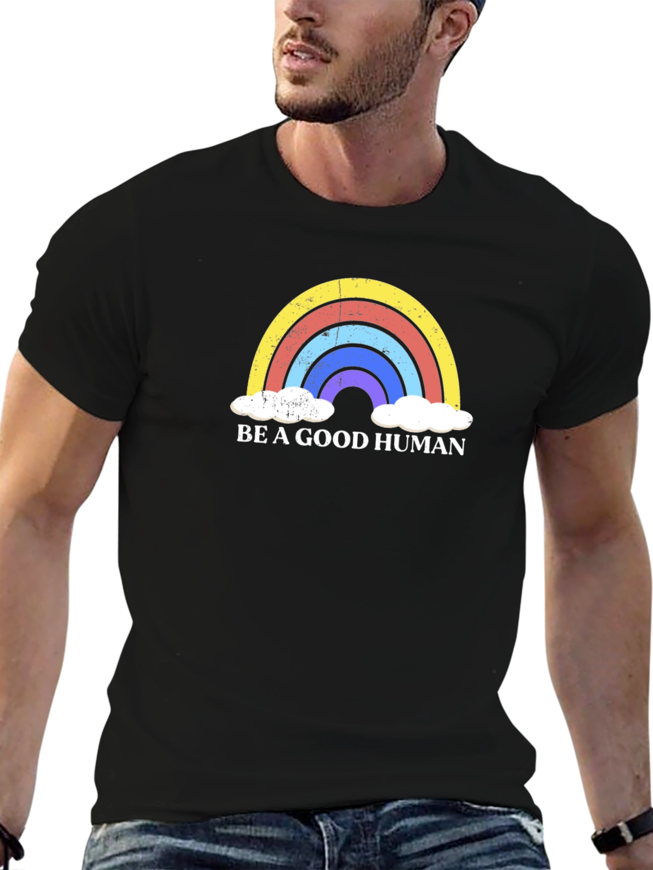 Be A Good Human Rainbow Graphic Tee - Black